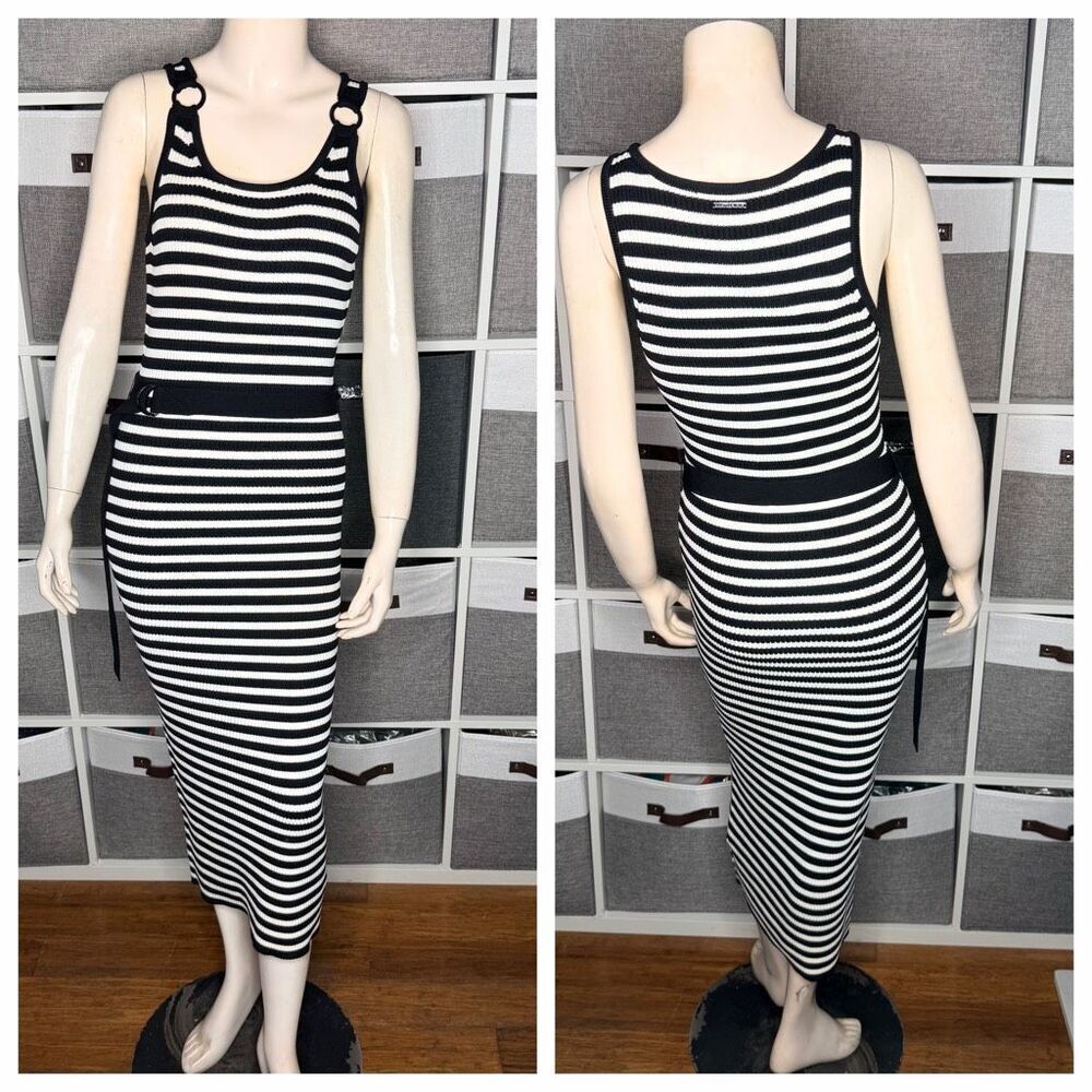 Michael Michael Kors Striped Stretch Belted Dress Size Medium